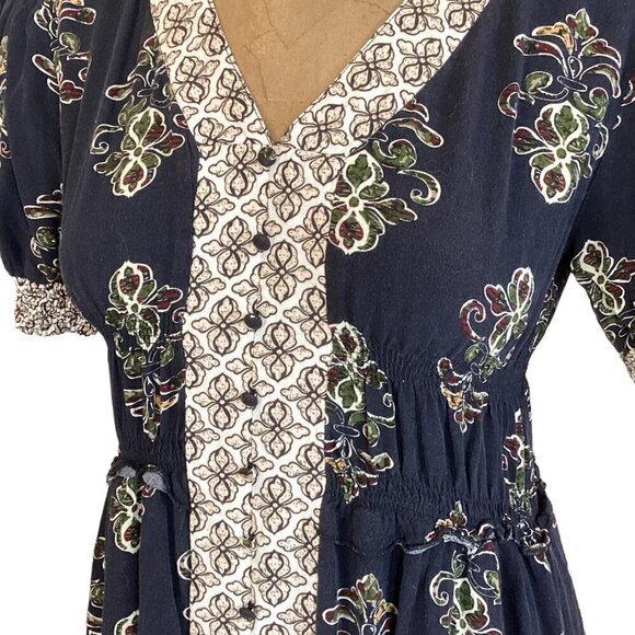 LAPIS BOHO Prairie Tiered Midi Dress Short Sleeve Empire Waist Sz M #267G - Picture 3 of 10